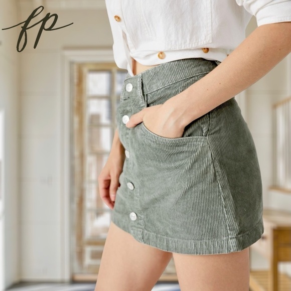 FREE PEOPLE Ray Corduroy MiniSkirt in Washed Army Green - Picture 4 of 12